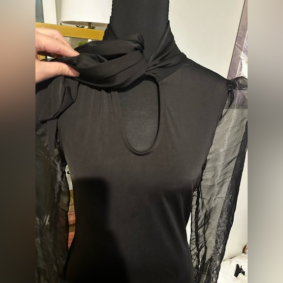 Fashion Nova Chapter Close Black Sheer Sleeve Blouse size Medium - Picture 4 of 6